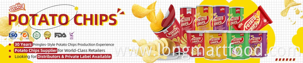 Chinese Pringles-Style Largest Manufacturer Co-Packer Jojose Brand Halal ISO HACCP Brc FDA Approved Salty Snacks for Retailers National Brands Potato Chips